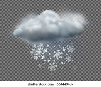 Vector illustration of cool single weather icon with cloud and snow on transparent background