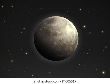 Vector illustration of cool single weather icon - realistic moon in the night sky