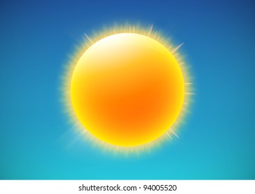 Vector illustration of cool single weather icon - shiny sun in the blue sky