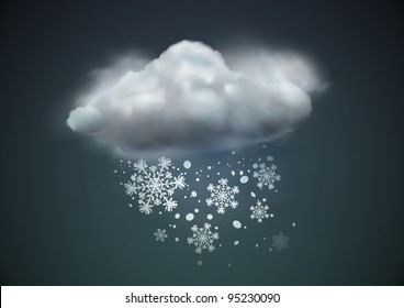 Vector illustration of cool single weather icon - cloud with snow in the dark sky