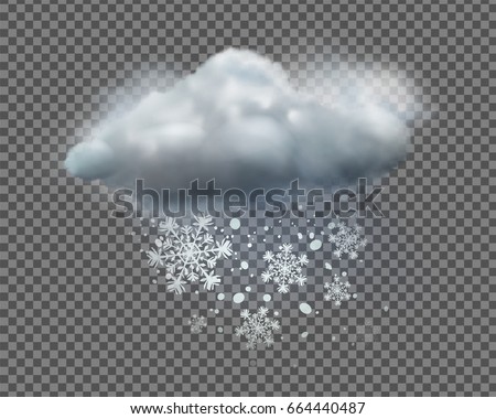 Vector illustration of cool single weather icon with cloud and snow on transparent background