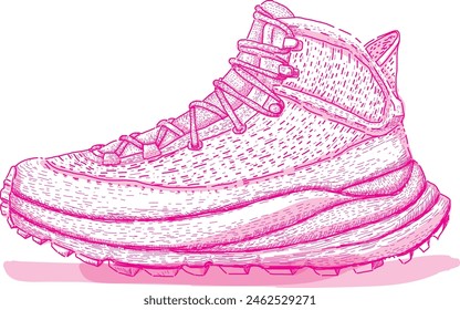Vector illustration of cool sneakers drawn in line art