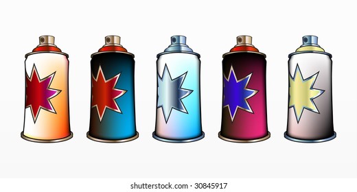 Vector Illustration of cool spray aerosol set in different colors decorated with star.