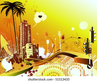 Vector illustration of cool summer urban grunge background