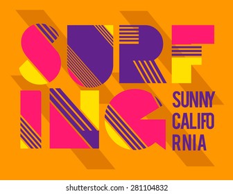 vector illustration of a cool surfing in California. california surfing design for graphics for t-shirt, vintage design, imposed geometric dynamic pattern background