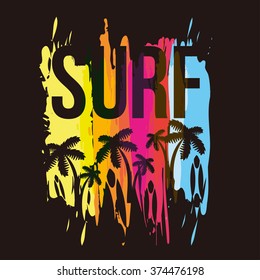 vector illustration of a cool surfing in California. california surfing design for graphics for t-shirt, vintage design, imposed geometric dynamic pattern background