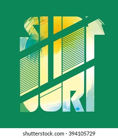 vector illustration of a cool surfing in California. california surfing design for graphics for t-shirt, vintage design, imposed geometric dynamic pattern background