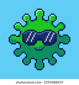 Vector Illustration of Cool Virus with Sunglasses with Pixel Art Design, perfect for game assets themed designs