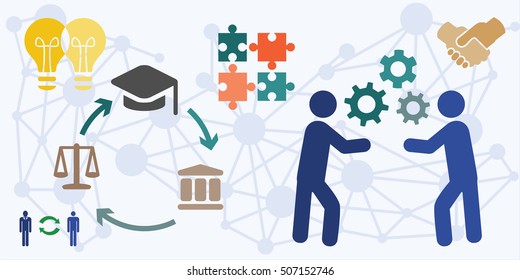 vector illustration of cooperation horizontal banner for visualizing teamwork collaborating communication sharing concepts