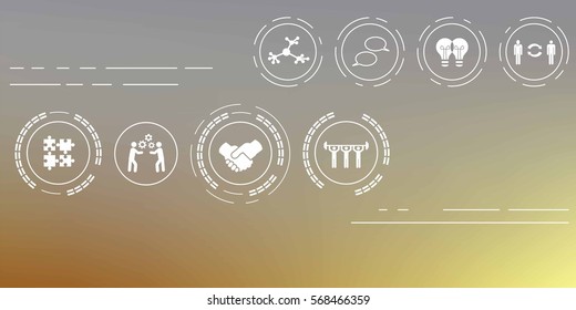 Vector Illustration Of Cooperation Icons For Collaboration And Communication Concepts On Abstract Blurry Background