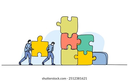 Vector illustration of cooperation to increase. Modern flat in continuous line style.