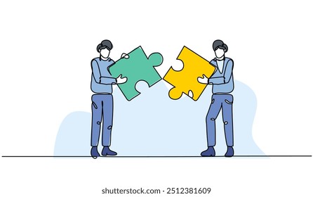 Vector illustration of cooperation. Modern flat in continuous line style.