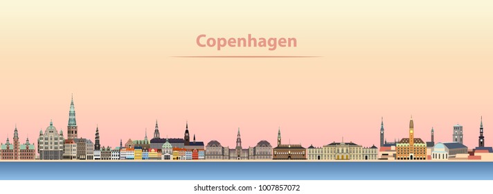 Vector illustration of Copenhagen city skyline at sunrise