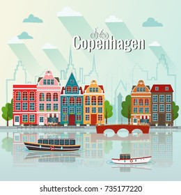 Vector illustration of Copenhagen. Old european city.