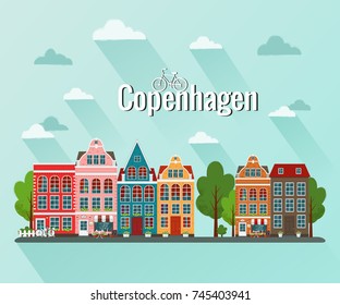 Vector illustration of Copenhagen. Old european city.