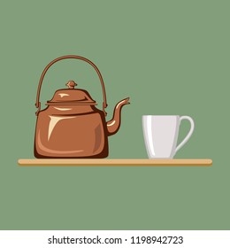 Vector illustration of copper kettle with white cup