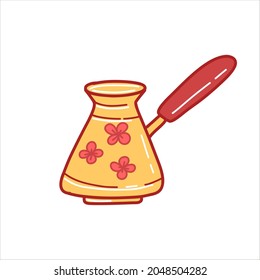 Vector illustration of a copper turk for making coffee, an isolated element on a white background in a cartoon style. Illustration for cafes, postcards, shops, gifts, T-shirts.