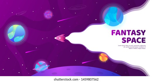 Vector illustration with copy space. Panoramic space wallpaper. Abstract concept. Gradient planets. Space exploration. Modern art graphics. Elements for web design