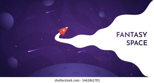 Vector Illustration With Copy Space. Panoramic Space Wallpaper. Abstract Concept. Gradient Planets. Space Exploration. Modern Art Graphics. Elements For Web Design