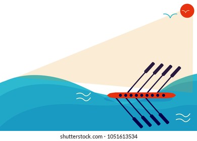 Vector illustration with copyspace or place for text: crew rowing regatta or boat kayak racing. Great as poster template for crew boat race event or kayaking course promo.