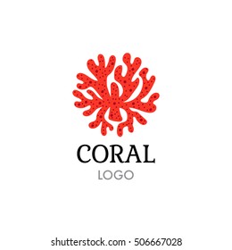 Vector illustration of a coral. Company branding sign. Bright coral branch.