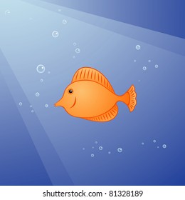 Vector illustration of coral fish with a lot of bubbles