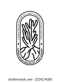 Vector illustration of a coral sea. Company branding sign. Bright coral branch. line style on black and white colors. bedge logo design template. 