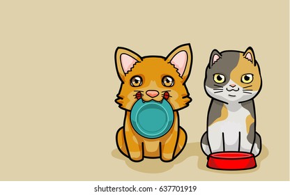Vector illustration  Corgi and Cat  need them food cartoon style