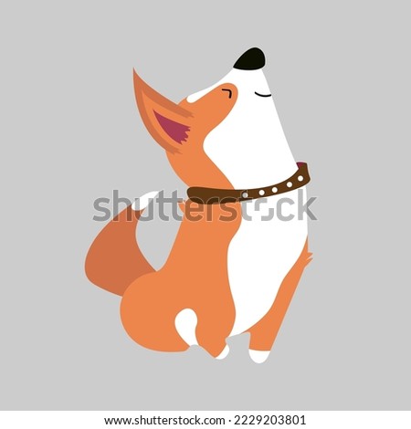 Vector illustration of Corgi dog breed. Cute dog icon in flat style. Domestic dog. Poster, card, banner for pet store, veterinary clinic. Stylish illustration with Royal Corgi.