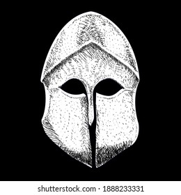 vector illustration of a corinthian helmet isolated on black. 