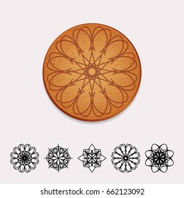 Vector illustration of cork beer coaster with circular flower ornament