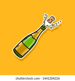 Vector Illustration of a Cork popping out of a Champagne Bottle. Luxury Party Illustration Icon.