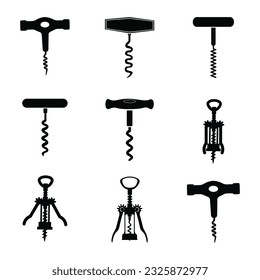 Vector Illustration Of Corkscrew Set, Vector illustration. Vintage style. Different Types Of Colorful Clip Art Corkscrew Isolated Vector Illustration Set.