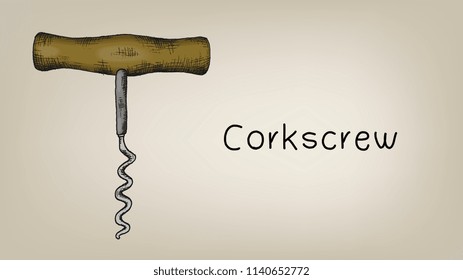 Vector Illustration of Corkscrew Vintage Sketch Style