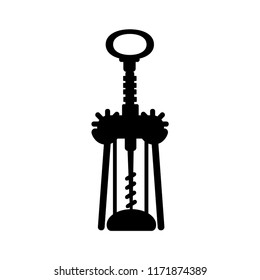 Vector illustration of corkscrew for wine bottles in black color on the white background