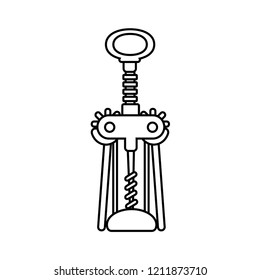 Vector illustration of corkscrew for wine bottles in black outline on the white background