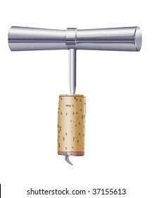 Vector Illustration of Corkscrew with wine cork. (serie of images)