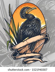 Vector illustration of Cormorant duck