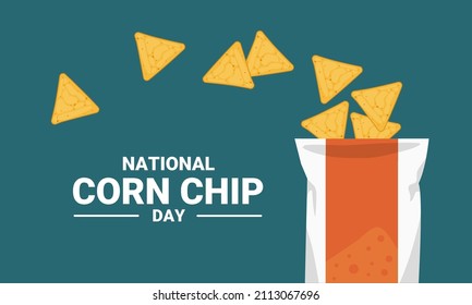 Vector Illustration, Corn Chips Out Of Bag, As Banner Or Poster, National Corn Chips Day.