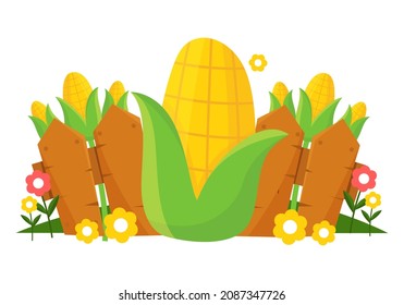 ilustración vectorial del jardín de maíz con valla