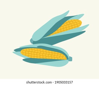 Vector illustration of corn. Set of corn isolated on beige background. Hand-drawn. Illustration of vegetables. Suitable for illustrating healthy eating, recipes, local farm.