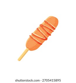 Ilustración vectorial de corndog con cobertura de ketchup