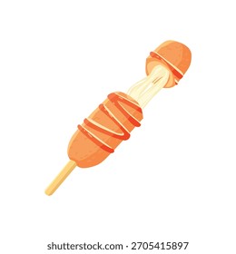 Vector illustration of corndog with ketchup topping and Mozarella melt inside