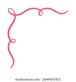 Vector illustration of a corner frame made of pink ribbon with waves and swirls. Vintage design for frames, invitations, cards, children's birthday, wedding. Flat style. Isolated background.