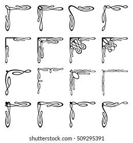  Vektorillustration Illustration. Ecken-Design von miteinander verflochtenen kalligrafischen Linien.