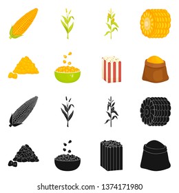 Vector illustration of cornfield and vegetable icon. Set of cornfield and vegetarian vector icon for stock.
