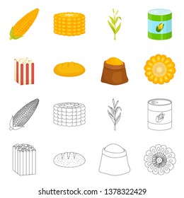 Vector illustration of cornfield and vegetable icon. Set of cornfield and vegetarian stock symbol for web.
