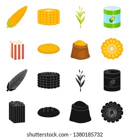 Vector illustration of cornfield and vegetable icon. Set of cornfield and vegetarian stock vector illustration.