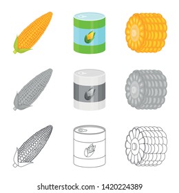 Vector illustration of cornfield and vegetable icon. Set of cornfield and vegetarian vector icon for stock.