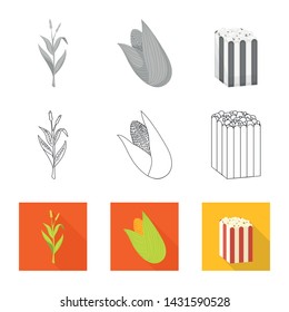Vector illustration of cornfield and vegetable icon. Collection of cornfield and vegetarian stock symbol for web.